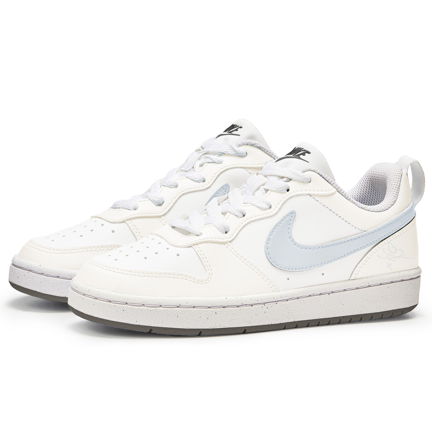 Nike Court Borough Butterfly Star Moon термоскользящие низкие детские скейтбординговые туфли бежево-синие для подростков — фото 4
