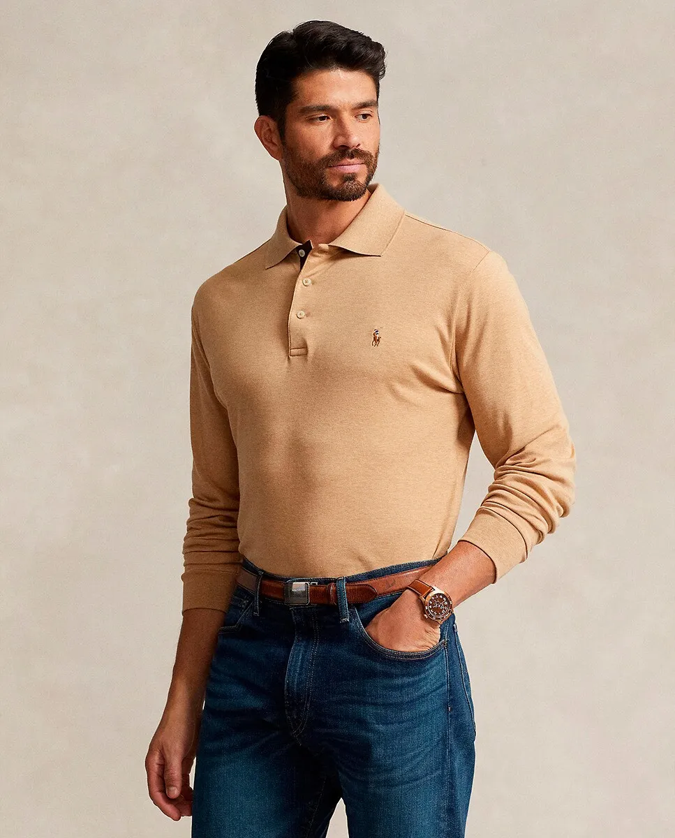 

Классическая мужская рубашка-поло из хлопка пима больших размеров Polo Ralph Lauren, цвет Camel
