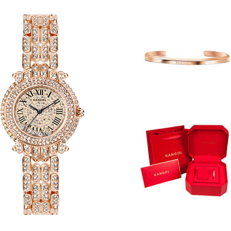 

KANGOL Часы Wrist Planet Quartz Movement Metal Strap Watch Women's Watch Silver Dial, Premium Gold[Limited Bangle Red Box]