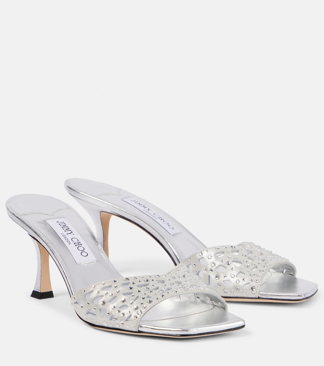 Атласные мюли Skye 70 с декором Jimmy Choo, серебряный