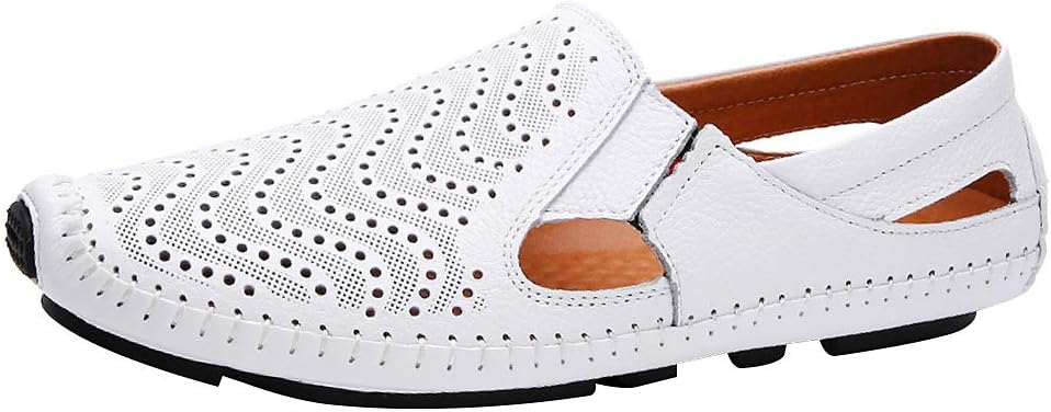 

Мужские дышащие настоящие кожаные лоферы Summer Flat Slip On Moccasins Driving Shoes Jamron, белый