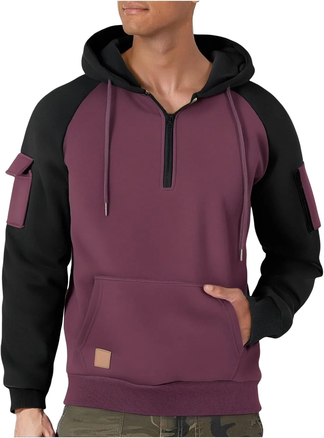 

Тактический худи для мужчин Vintage 1/4 Zip с капюшоном и карманами карго