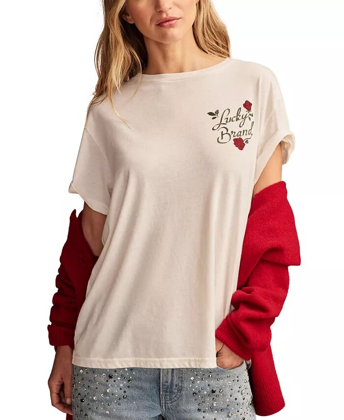 

Женская футболка с графическим принтом «Роза» Lucky Brand, белый