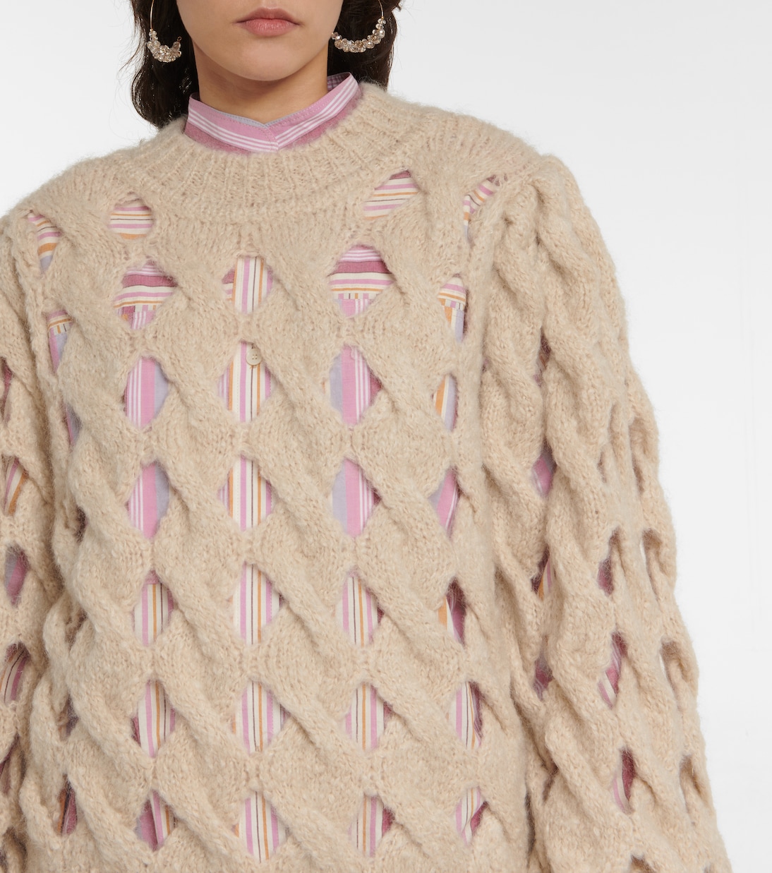 Свитер Eggie из смеси мохера и шерсти, ажурной вязки Isabel Marant, экрю — фото 4