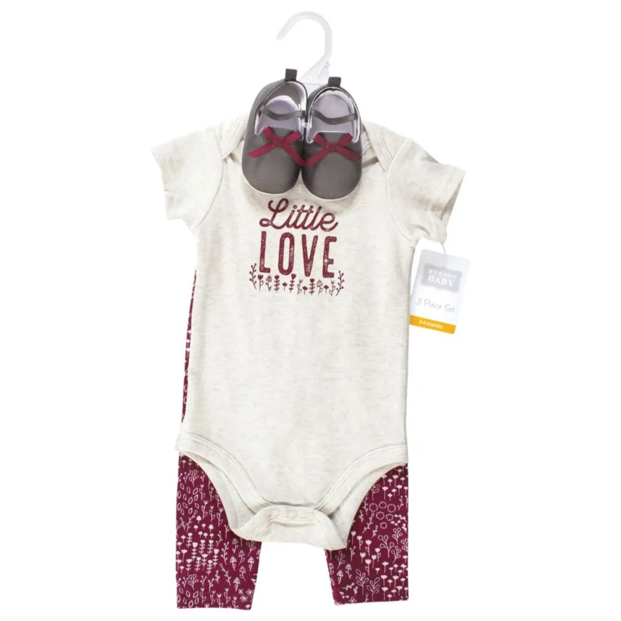 Хлопковый боди, брюки и комплект обуви Hudson Baby, Little Love Flowers — фото 3