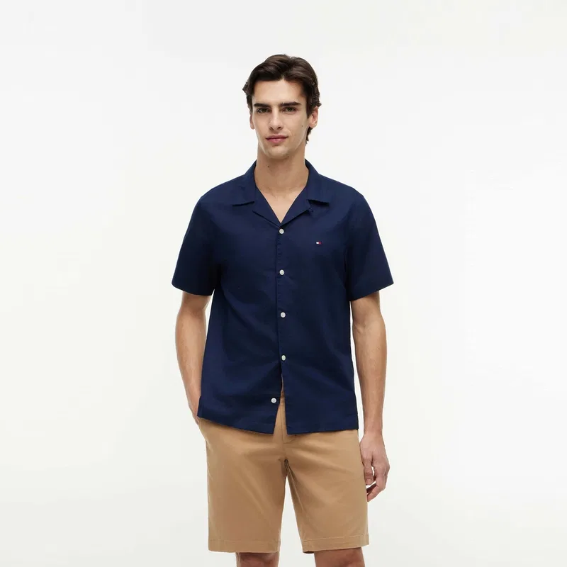 Рубашка с кубинским воротником Tommy Hilfiger Navy Blue — фото 4