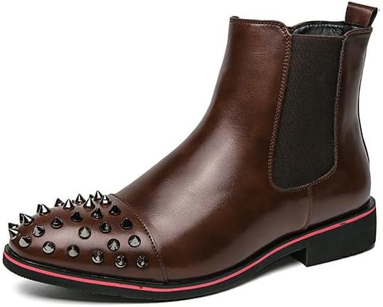 

Мужские кожаные челси Santimon с заклепками и острым носком, ботинки на шнуровке с шипами, удобные слипоны на щиколотке для вечеринки, сцены или модного образа, черные/коричневые