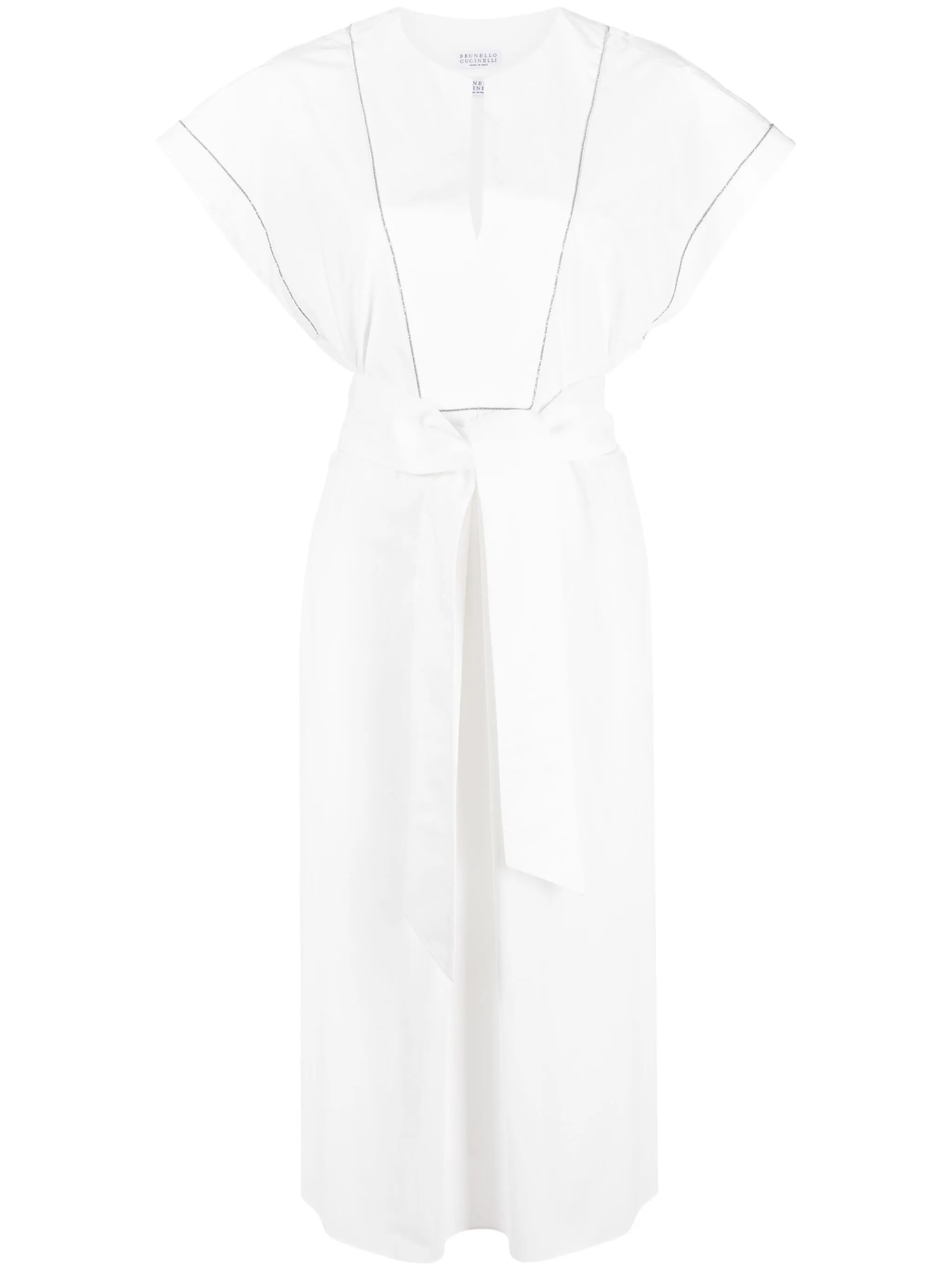 

Платье с рукавами кап и поясом Brunello Cucinelli, белый