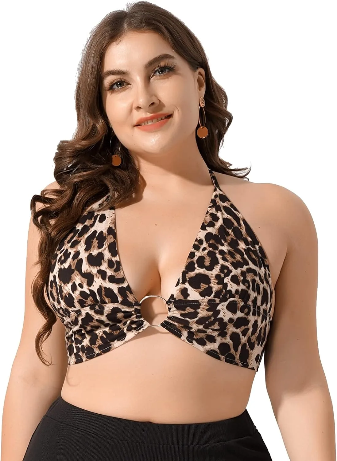 

Freebily женский Plus Size топ-бралетт с треугольными чашками и завязкой на шее