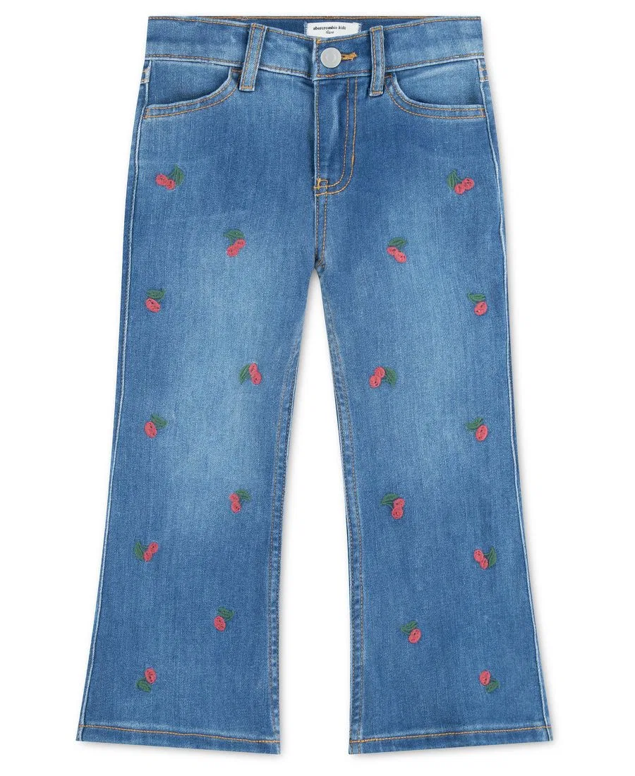 Детские джинсы-клеш с вишневым принтом для девочек 2T-5T Abercrombie Kids, синий