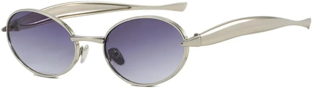 

Овальные солнцезащитные очки в маленькой оправе для женщин и мужчин, винтажные солнцезащитные очки, роскошные панк-очки, популярные металлические очки с защитой от УФ-излучения UV400 SZVVBKK, Silver Gray