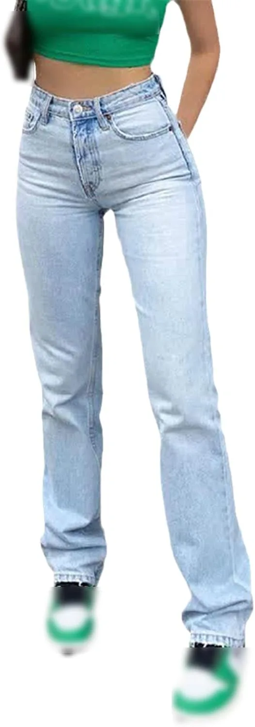 

Прямые джинсы для женщин с высокой посадкой, свободные, голубой деним ZouoYYii