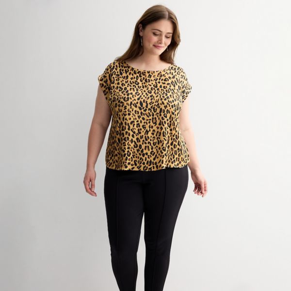 

Футболка большого размера с короткими рукавами из шелка Nine West, цвет tan jana leopard