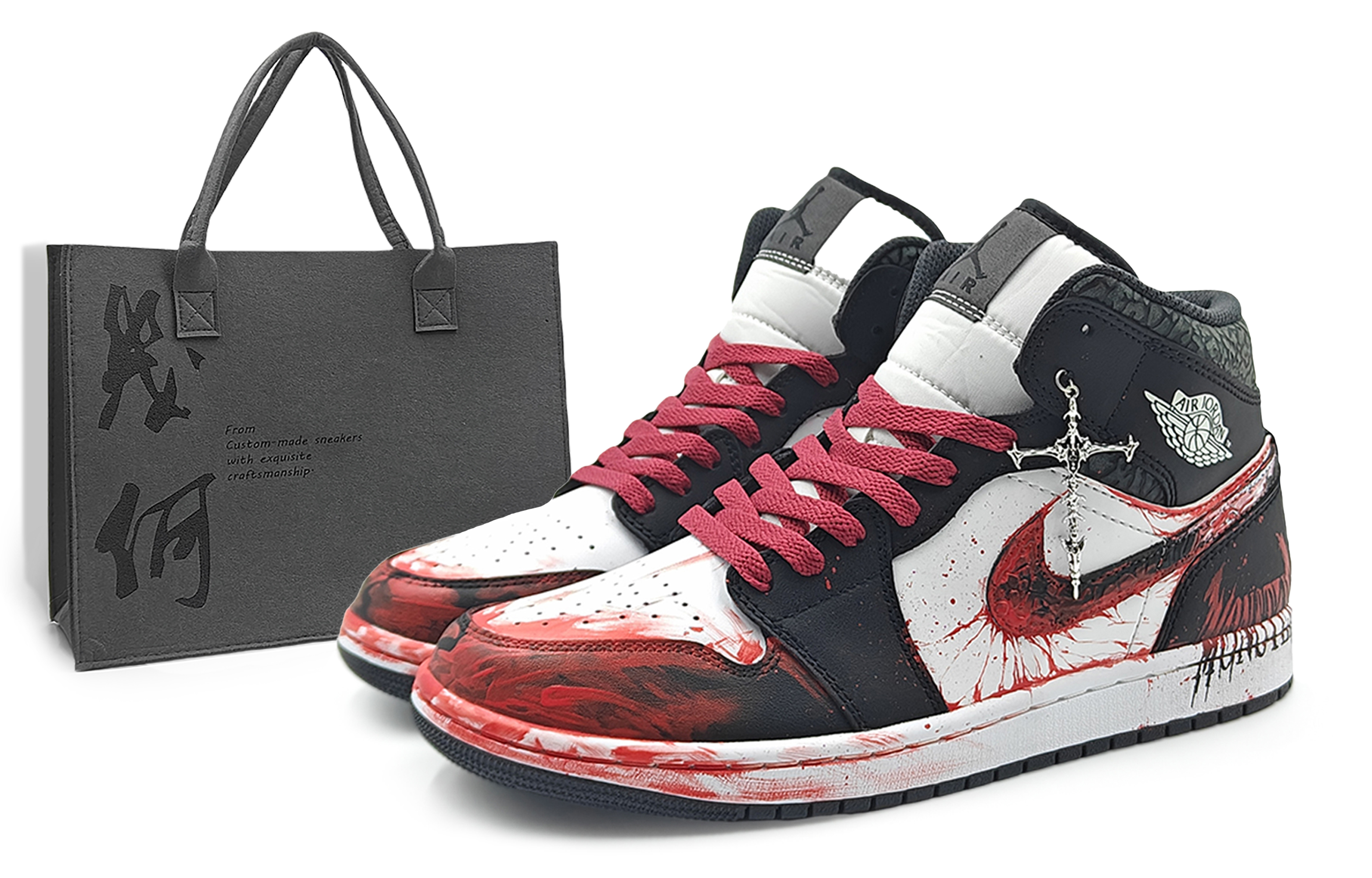 

Jordan Баскетбольные кроссовки Air 1 Mid SE "Panda Elephant" износостойкие, винтажные, среднего размера, мужские, черно-красные