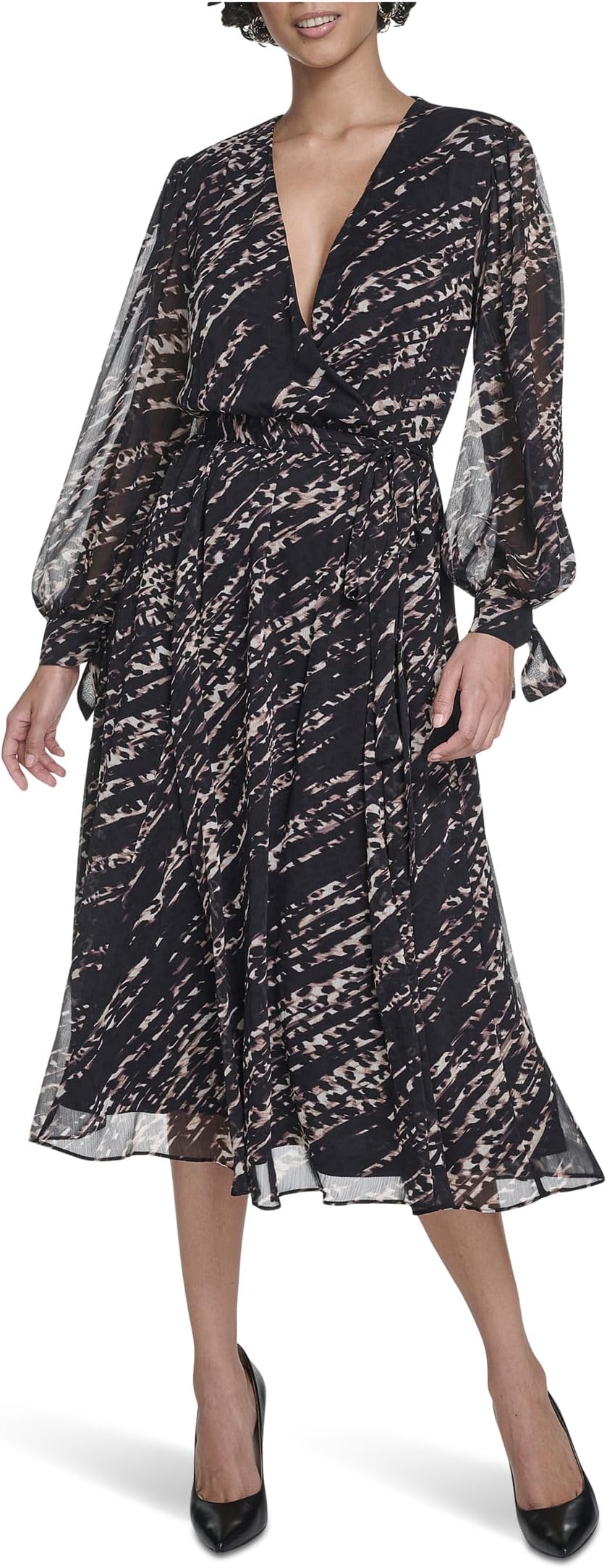 

Женское шифоновое платье-рубашка с длинным рукавом Calvin Klein, Black Multi