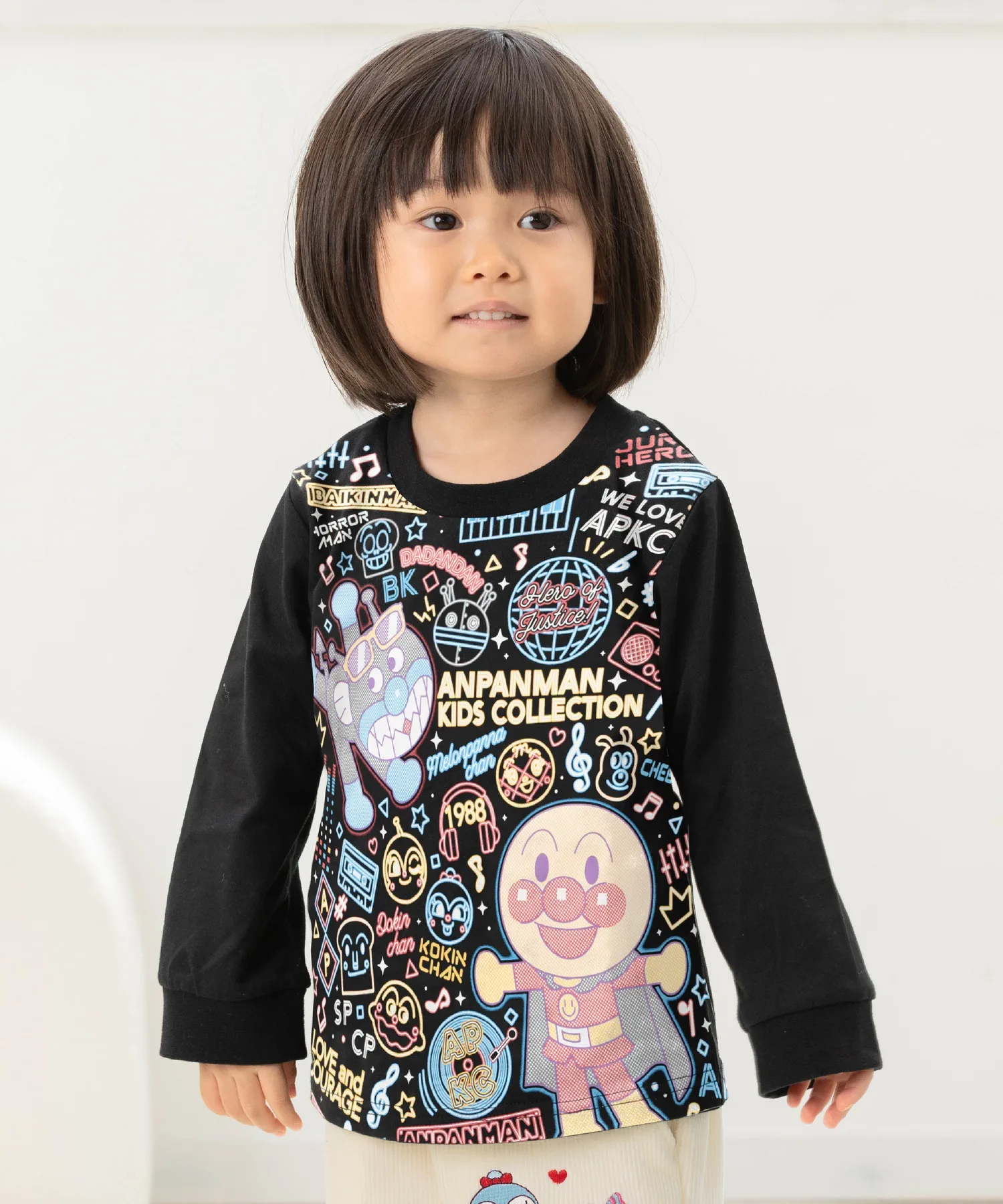 Детская коллекция ANPANMAN / (K) Светящаяся музыкальная неоновая футболка с длинными рукавами Anpanman Kids Collection, black