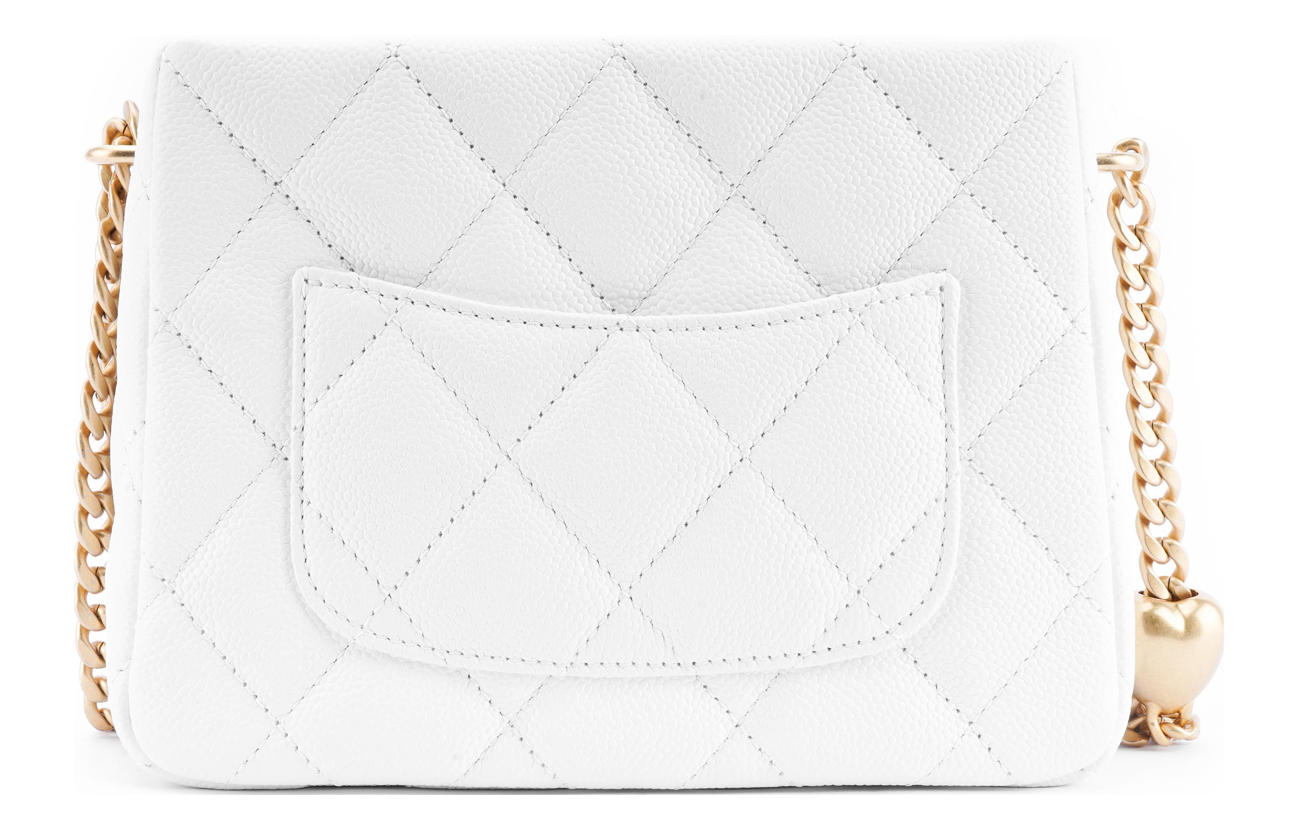 CHANEL Кожаная сумка-хобо с тиснением под зерно малая квадратная сумка через плечо кроссбоди унисекс белый — фото 4