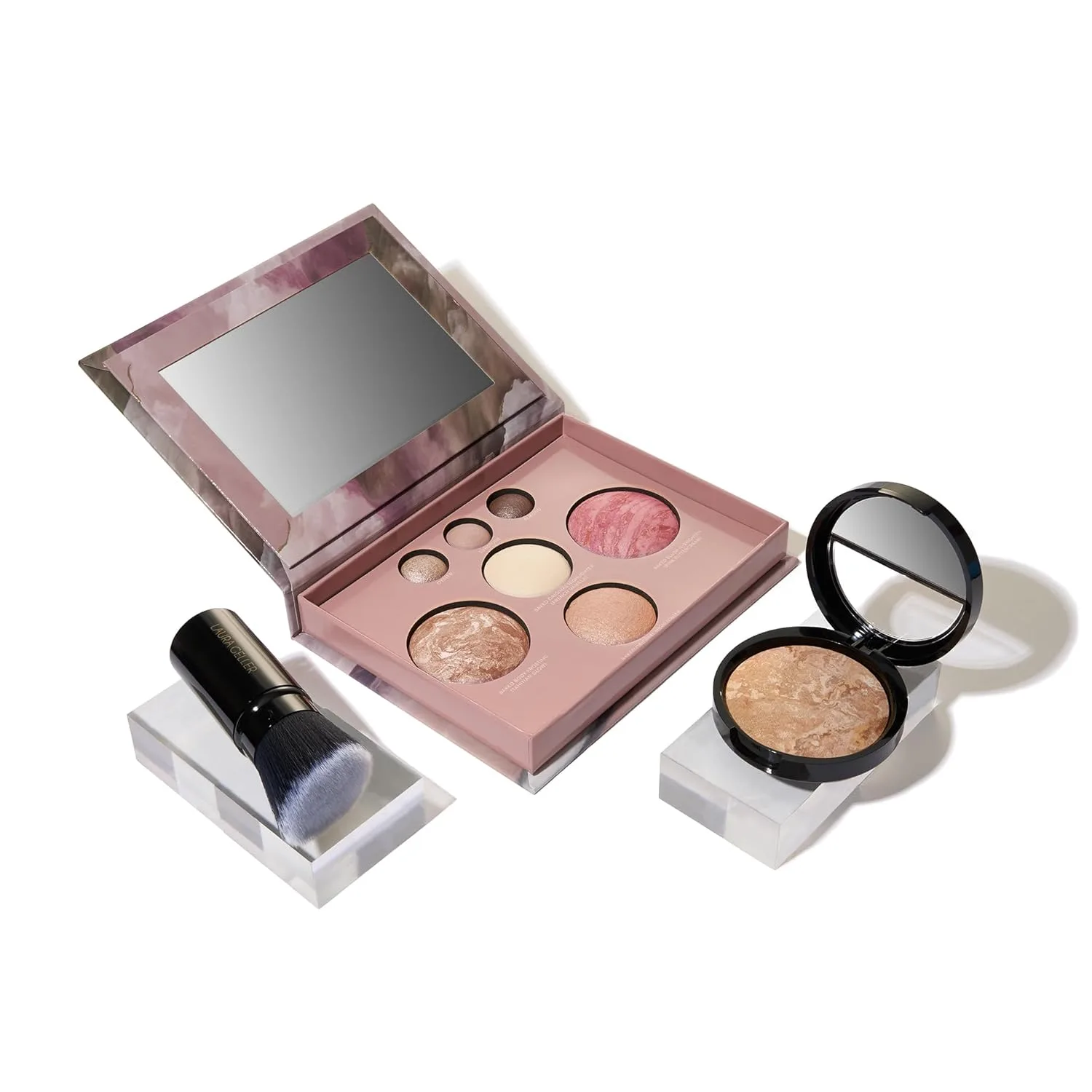 Laura Geller New York Baked Starter Kit: тональная пудра Baked Balance-n-Brighten, Medium и палетка Best of the Best с румянами, бронзером, хайлайтером, тенями и кистью Retractable Kabuki, Multicolor