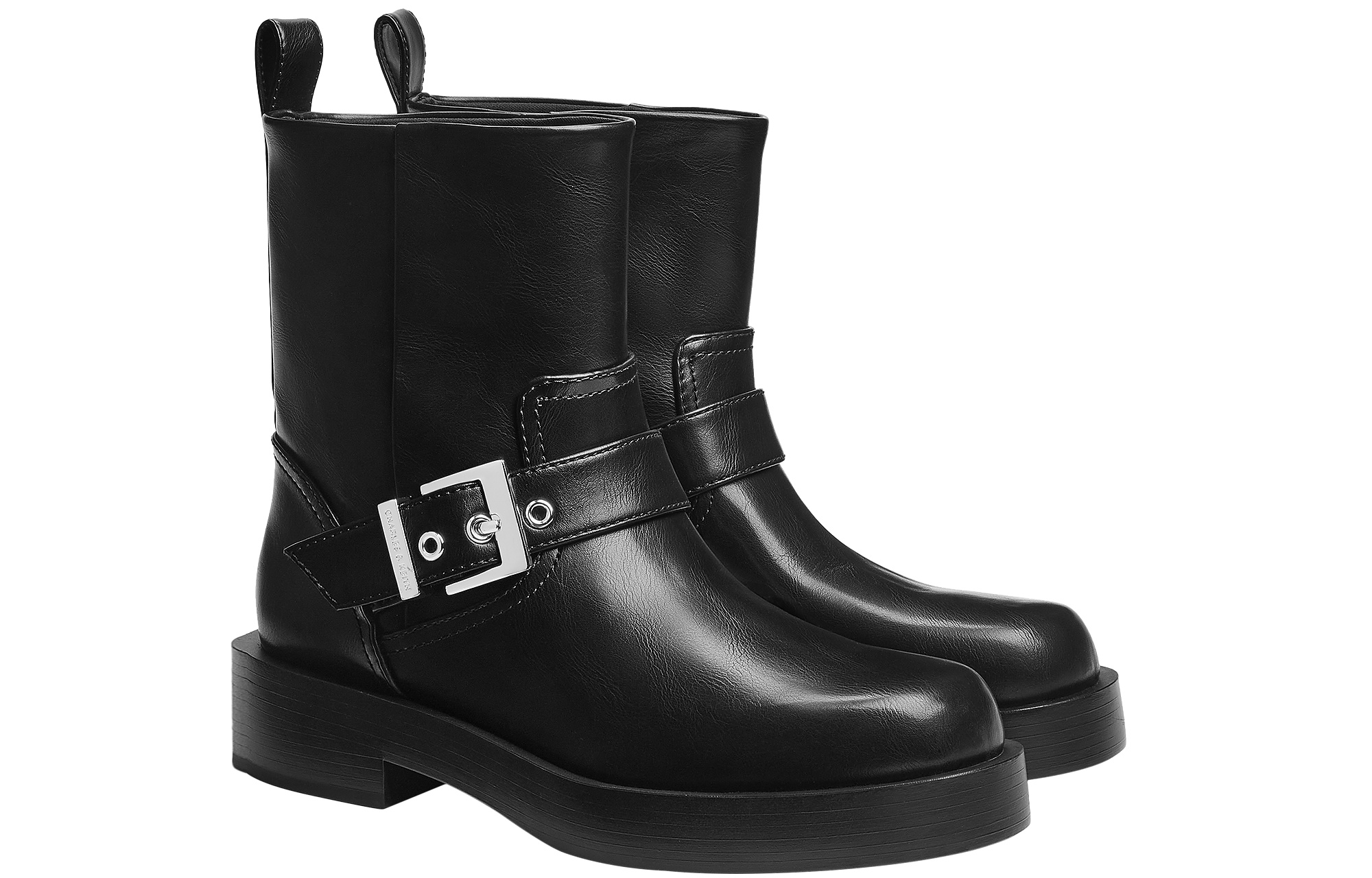 CHARLES&KEITH Маленькие черные женские полусапожки CK на каблуке 4 см, цвет Black — фото 2