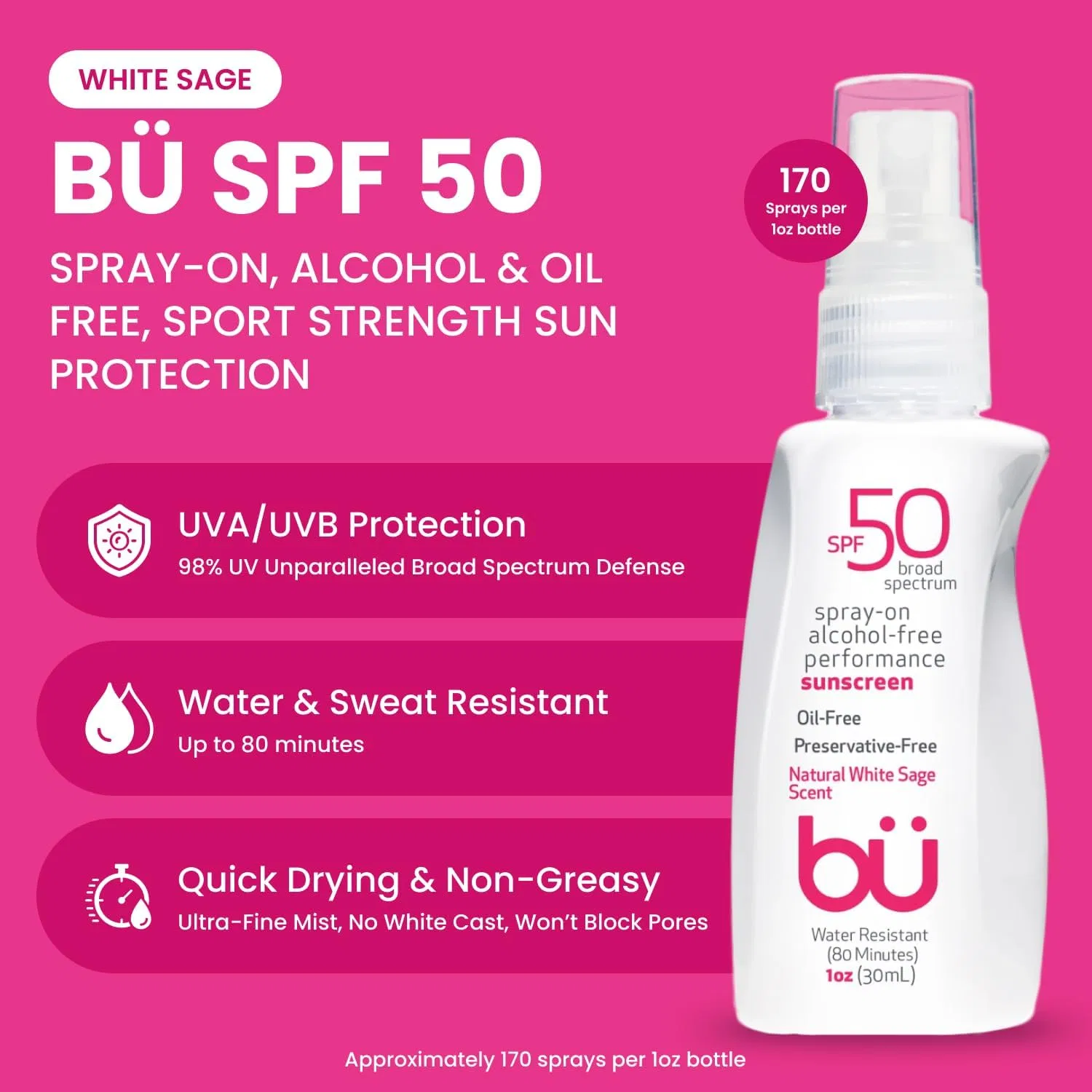 Солнцезащитный спрей SPF 50 для лица и тела, прозрачный, 1 унция, набор 3 шт bu — фото 3