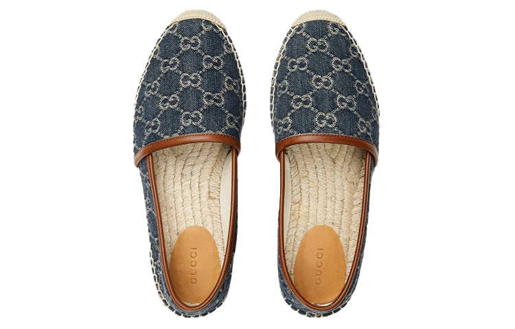 Шлепанцы (WMNS) Gucci Denim Series Breathable Wear-Resistant Double g Jacquard Flat Shoes Blue — фото 3