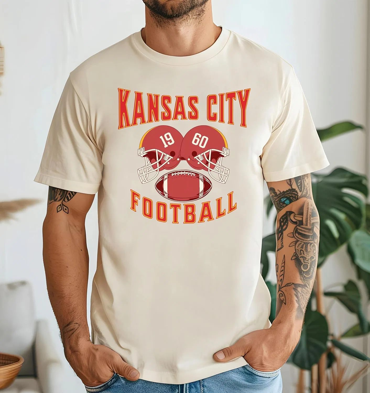 Футболка Kansas Football для фанатов | Ретро майка для игрового дня | Винтажная футболка Missouri премиум-класса для мужчин и женщин GENERIC, Natural — фото 3