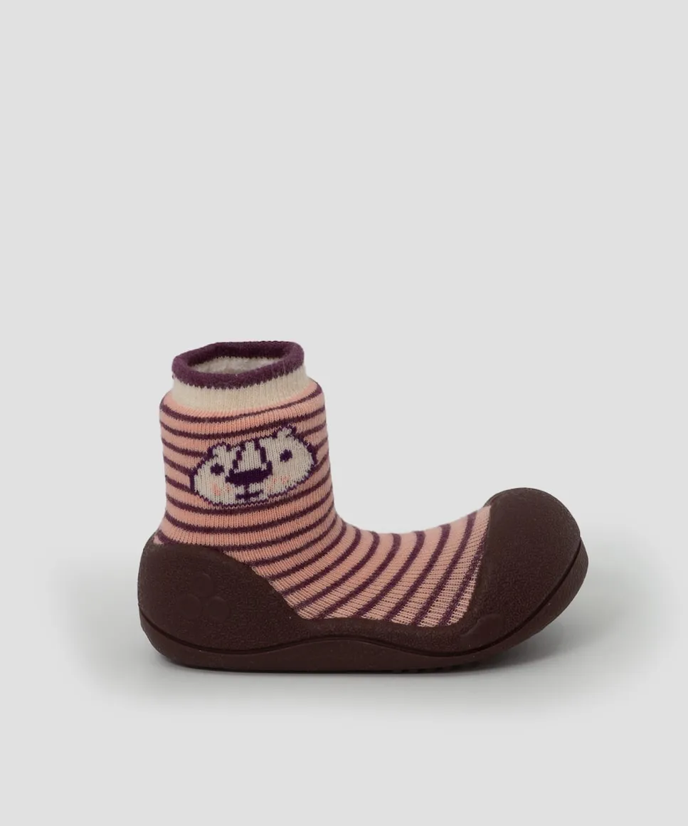 

Детские пинетки для девочки из хлопка в розовую и бордовую полоску Attipas