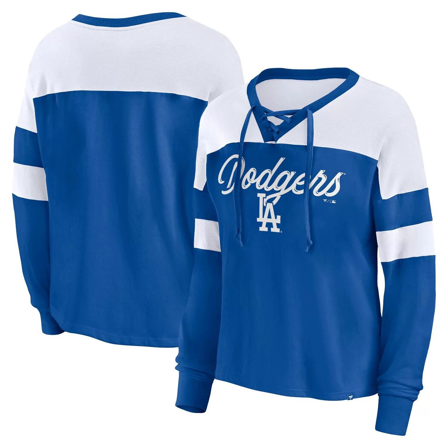 

Женская футболка Fanatics Royal/White Los Angeles Dodgers Even Match со шнуровкой и длинным рукавом с v-образным вырезом Fanatics