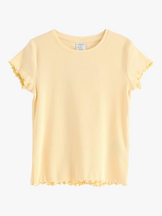 

Детский топ с коротким рукавом из органического хлопка с рубчиком и рюшами Lindex, Light Yellow
