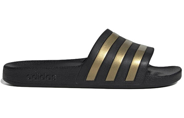 Тапочки adilette aqua slides 'black gold metallic' Adidas, черный — фото 2