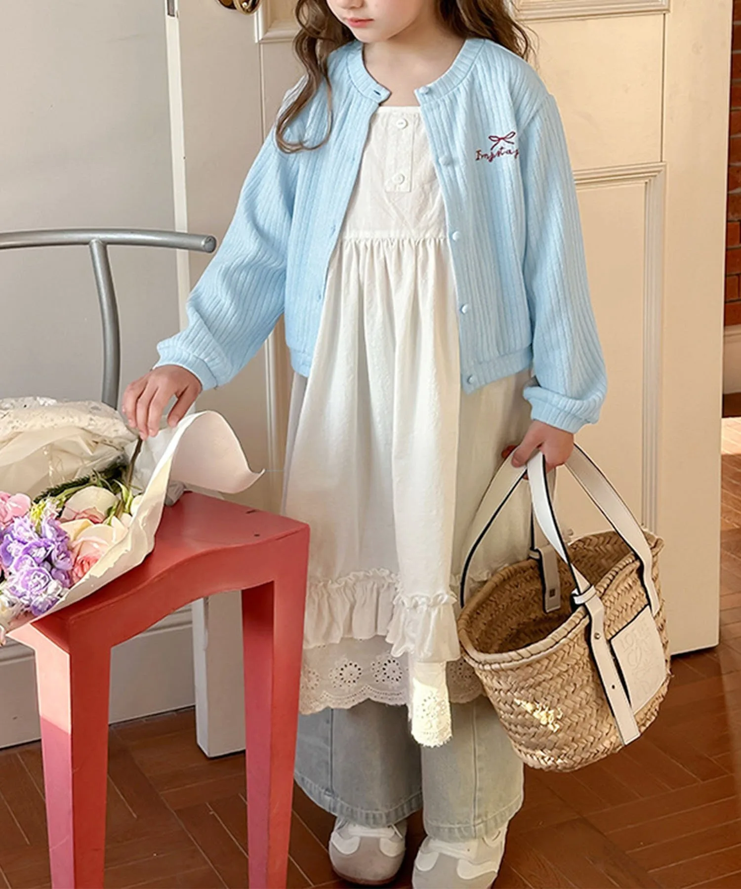 Детский ребристый кардиган с вышивкой Aimoha Kids, blue — фото 3