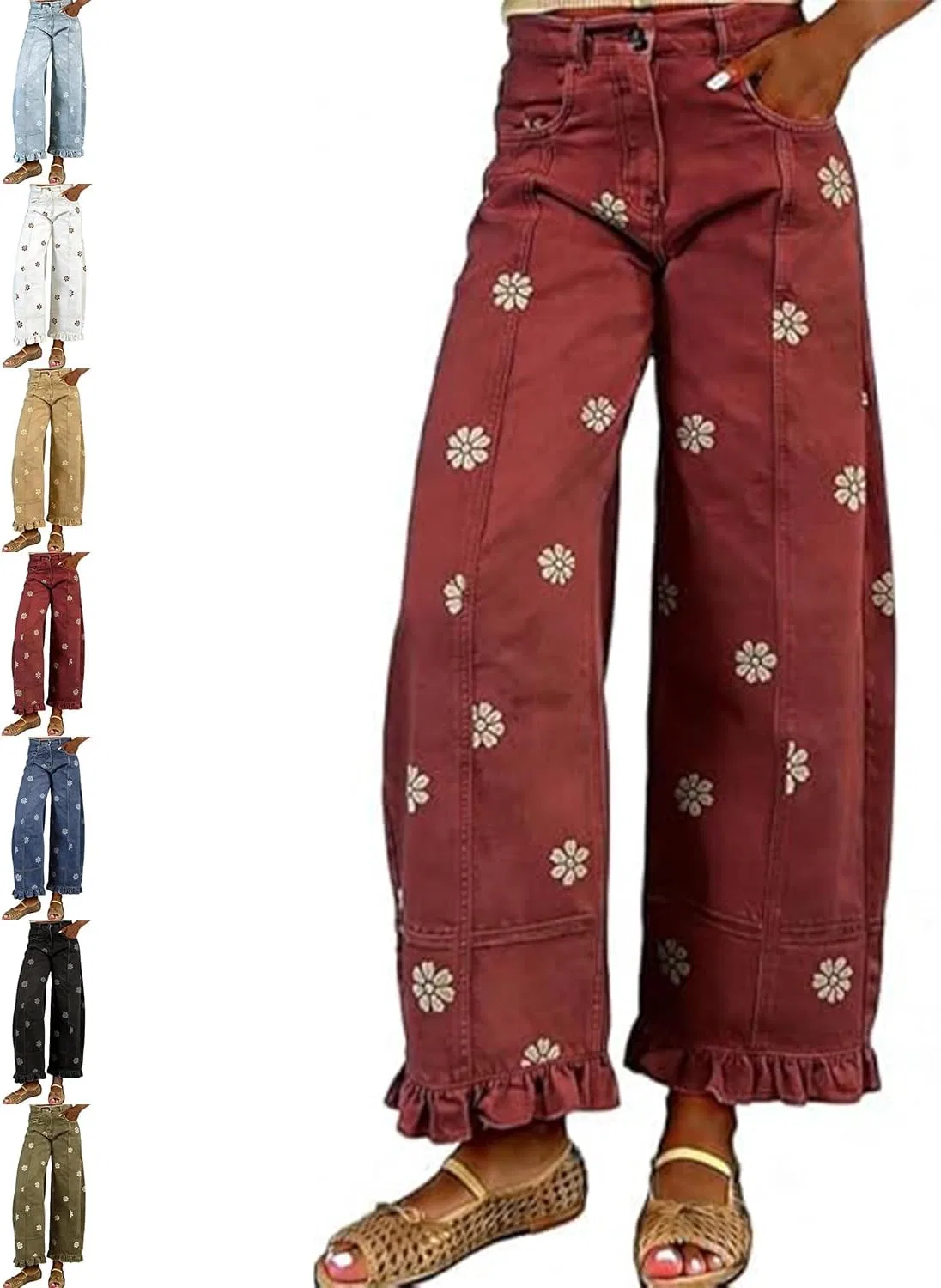 Джинсы с рюшами Barrel Jeans, Rose Red