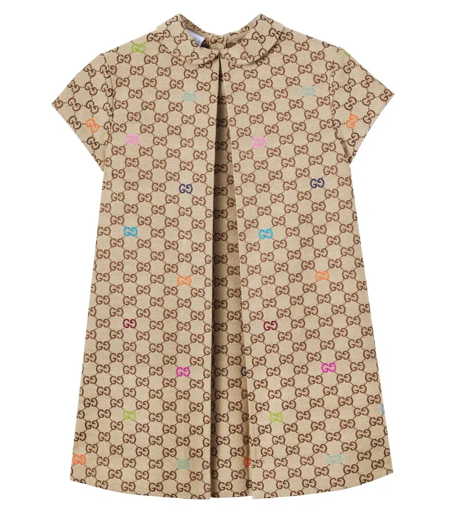 Платье GG из хлопковой смеси Gucci Kids, бежевый