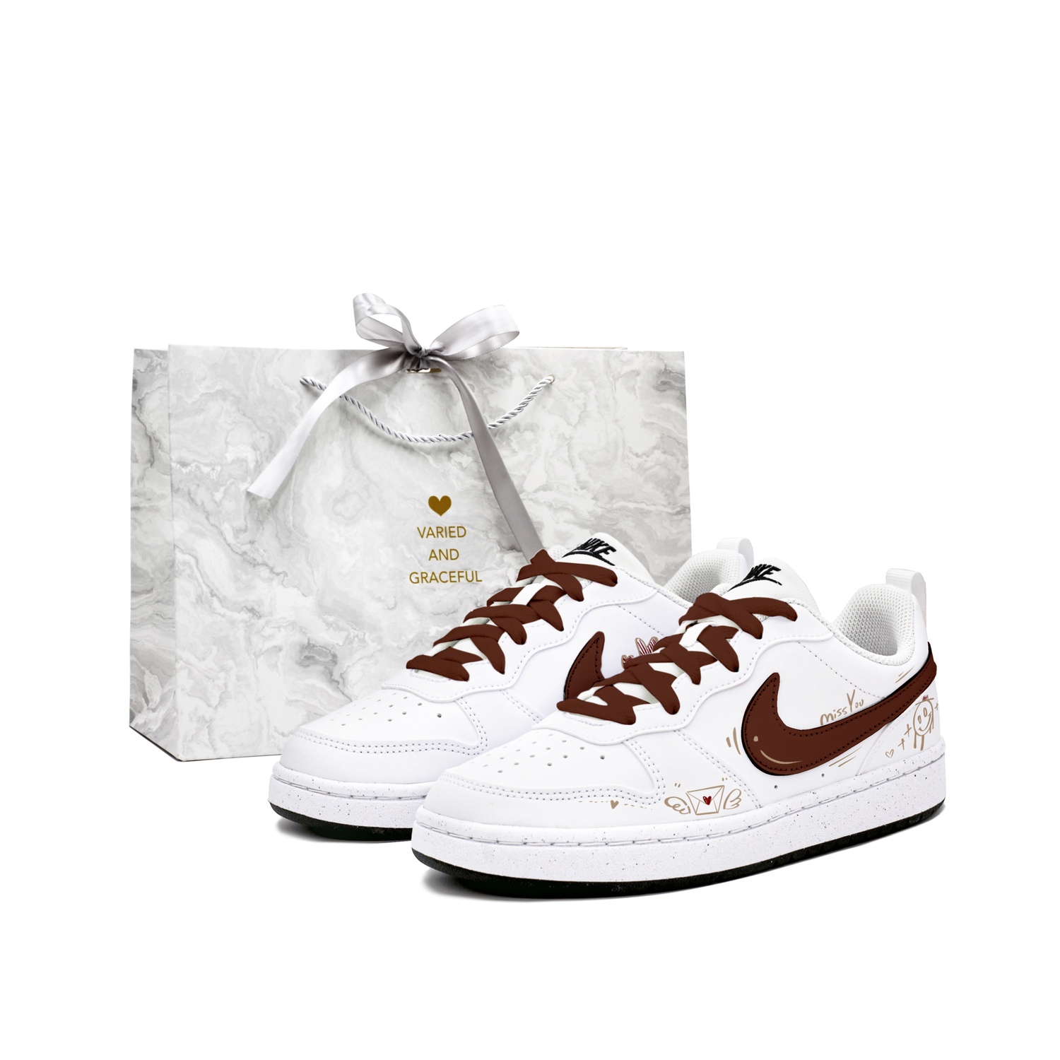 

Court Borough Love Confession Graffiti, износостойкие и водонепроницаемые низкие кеды Nike, коричневый