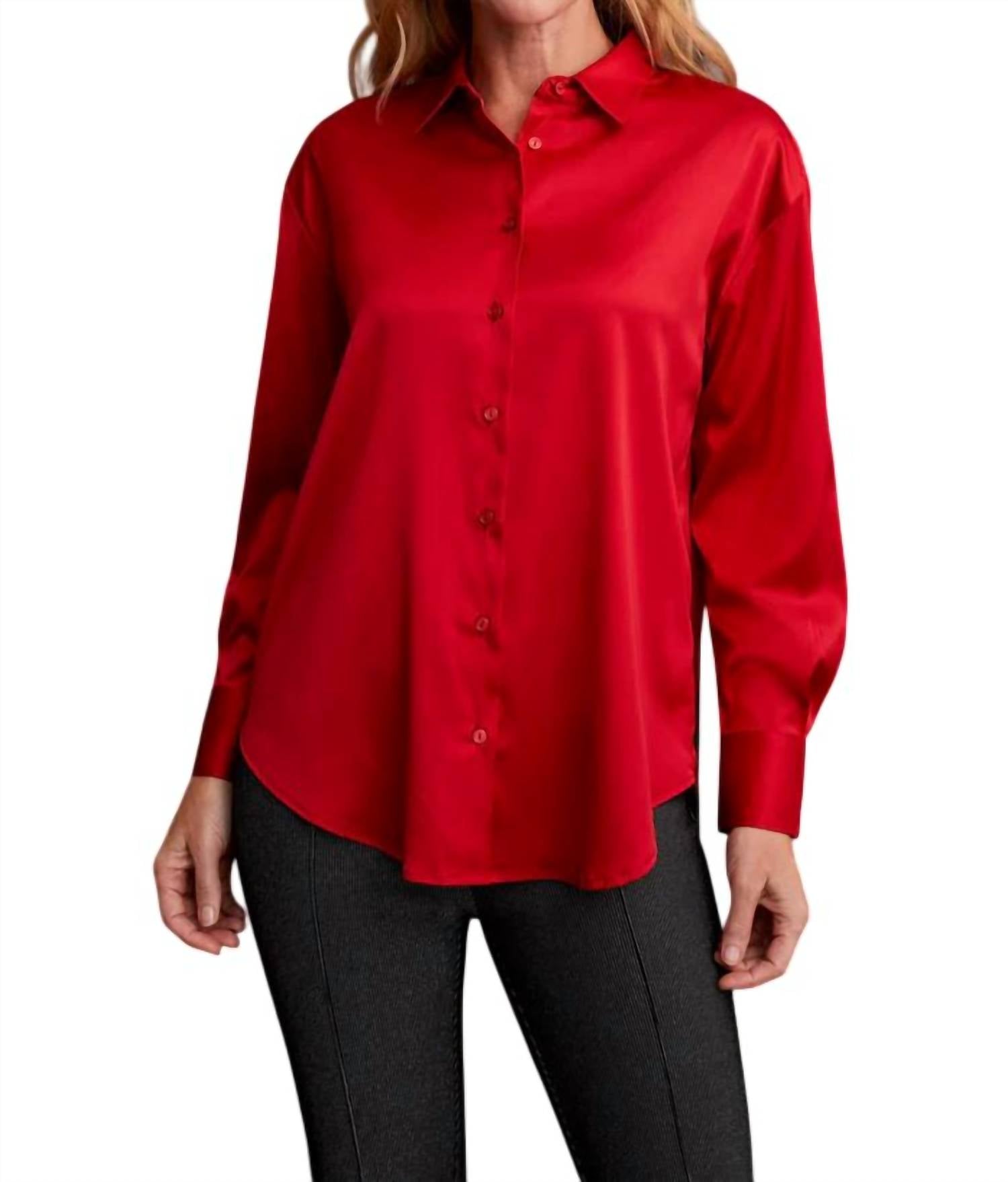 

Свободная атласная блуза на пуговицах в алом цвете Haggar Tribal, Scarlet