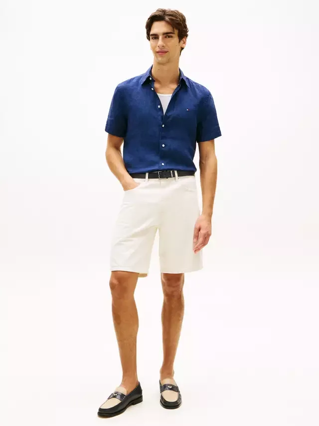 Льняная рубашка прямого кроя с логотипом Tommy Hilfiger, Dark Blue — фото 2