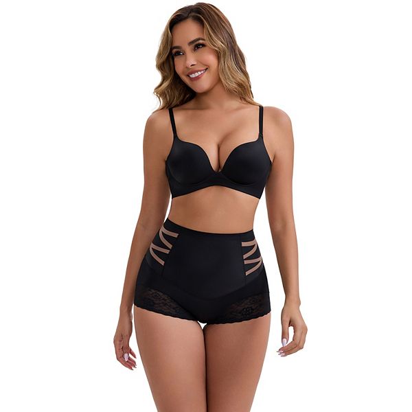 

Женские утягивающие трусы с высокой талией и кружевной отделкой Inspire Chic, Black