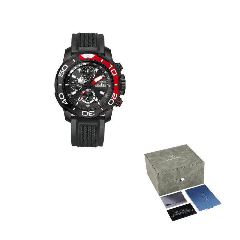 

REEF TIGER Часы Men's Aurora Watch, Black Case Red Bezel