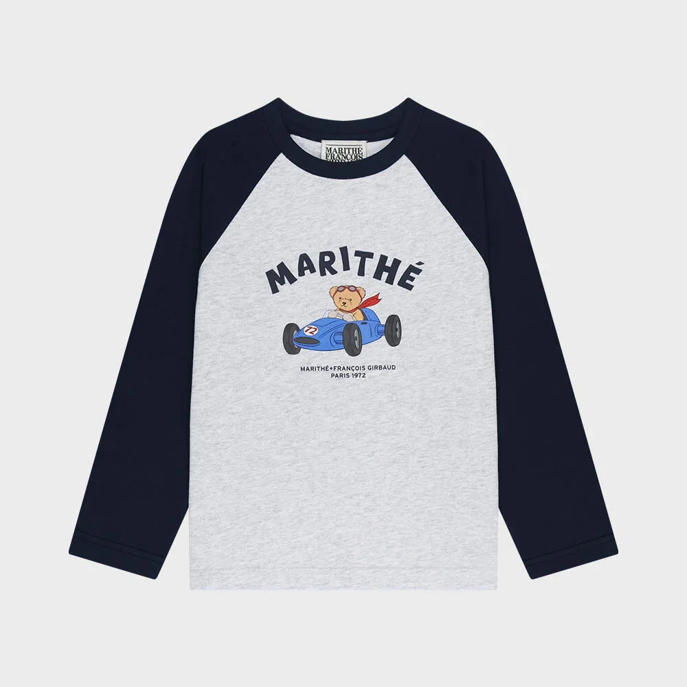 Детский синий свитшот с медведем и рукавами реглан от Marithé Kids — фото 2