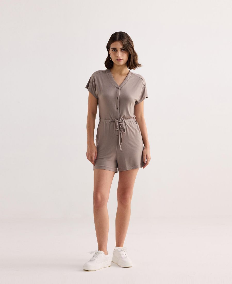 

Женский вязаный комбинезон с V-образным вырезом и завязками, пыльно-коричневого цвета Reistor, Brown