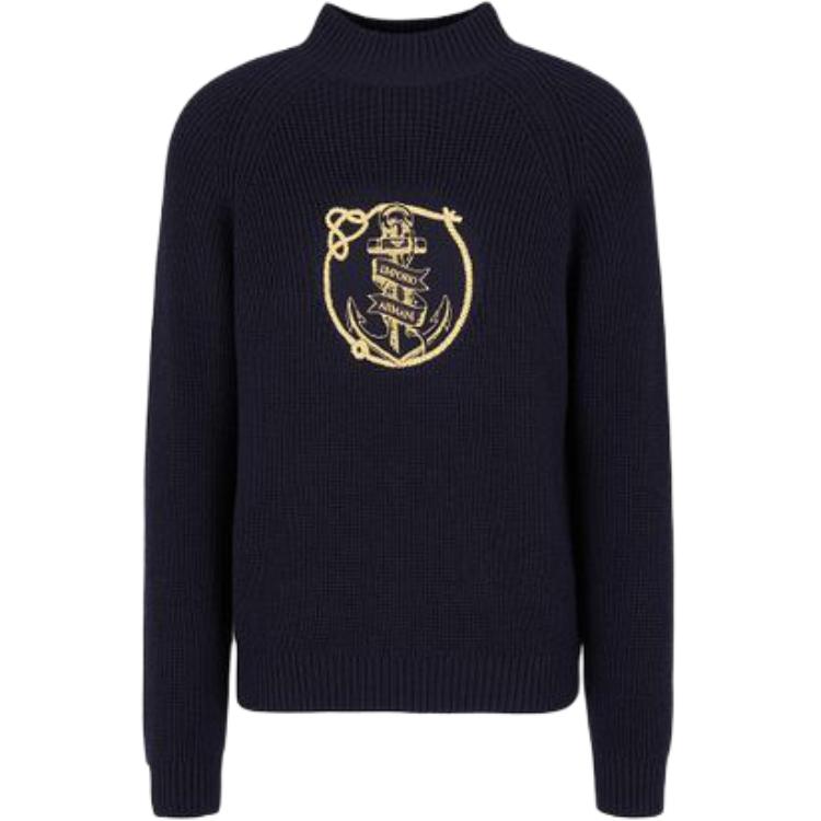 

Свитер из смесовой вирджинской шерсти с высоким воротником и вышивкой якоря с логотипом EMPORIO ARMANI, морской синий
