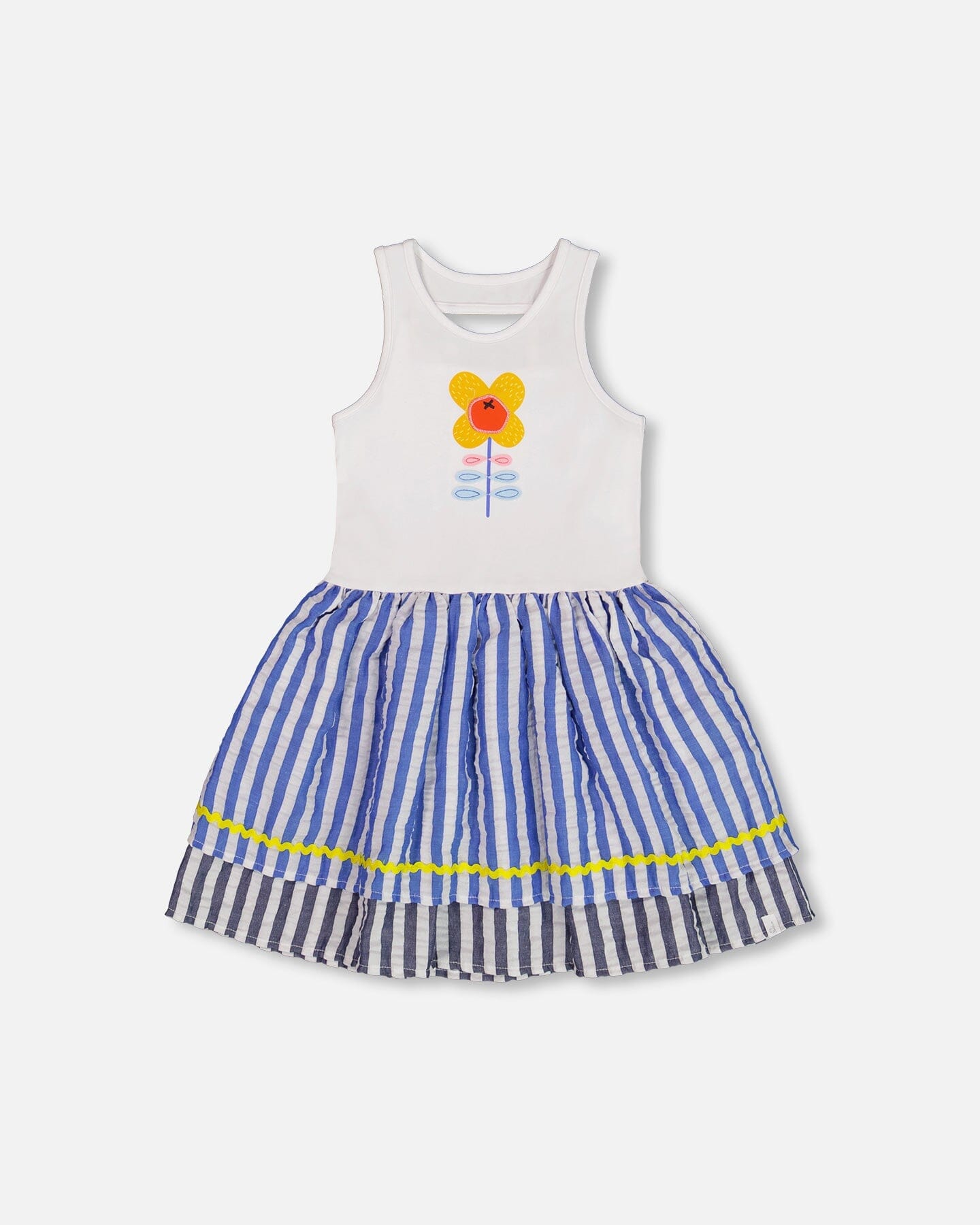 

Биматериальное платье из хлопка и жатки в бело-голубой полоске Deux par Deux