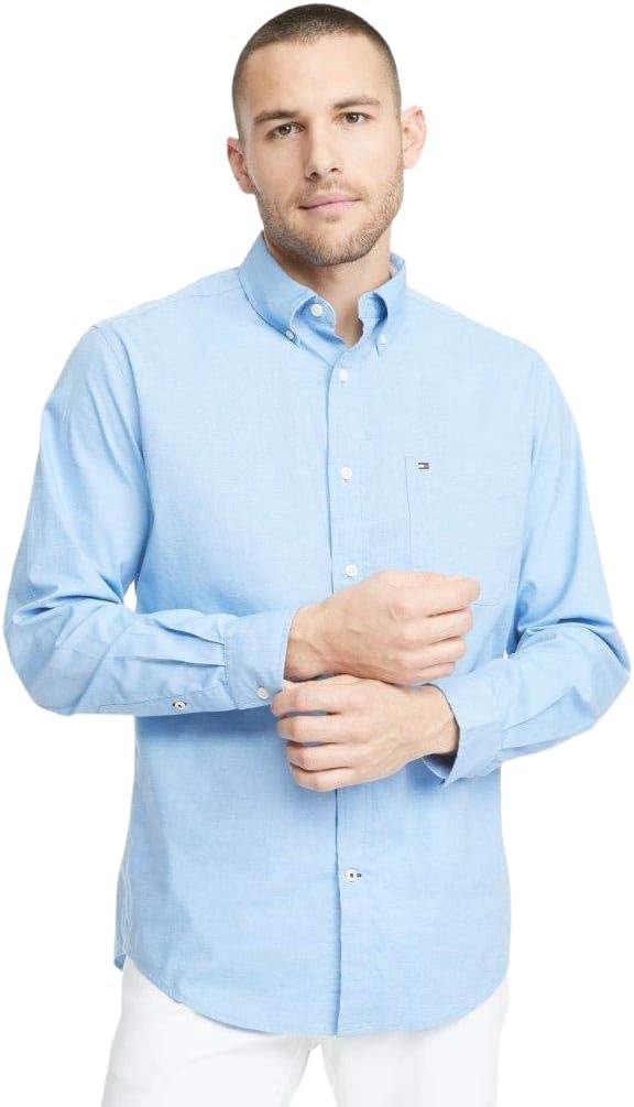 

Мужская повседневная рубашка Tommy Hilfiger с длинным рукавом и застежкой на пуговицы, классический крой, Collection Tommy Blue