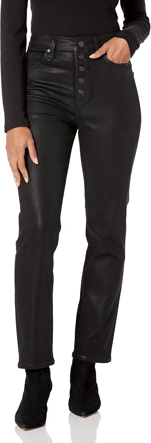 

PAIGE Women's Flaunt Accent Ultra High Rise Straight Leg в цвете Black Fog Luxe Coating