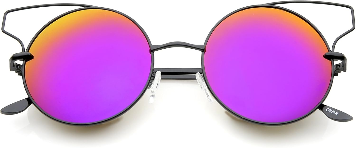 

Женские солнцезащитные очки zeroUV с цельнометаллическим открытым дизайном, зеркальными линзами, круглой формы «кошачий глаз», диаметр линз 55 мм, Black / Magenta Mirror