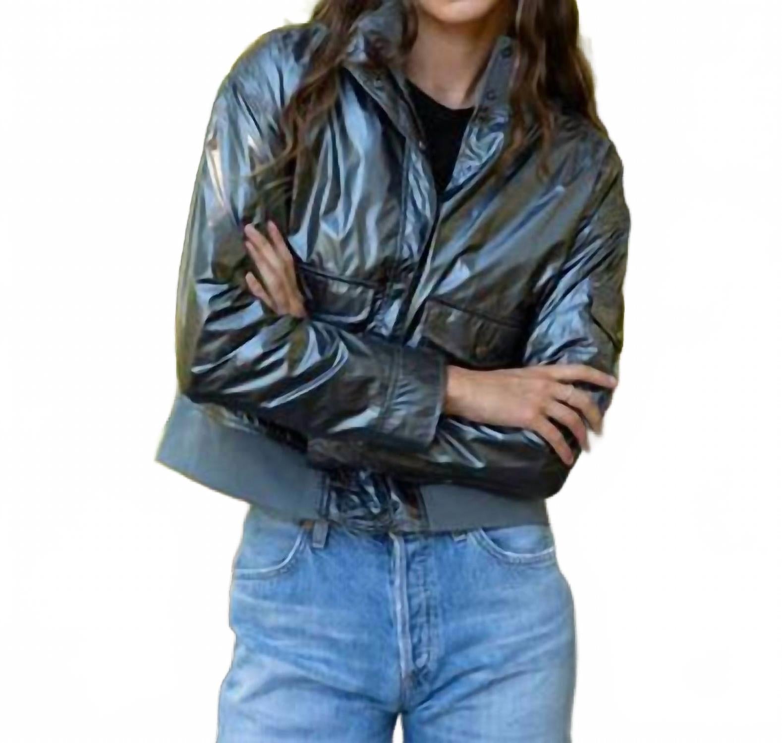 

Металлическая авиаторская куртка в цвете антрацит ANORAK, Charcoal