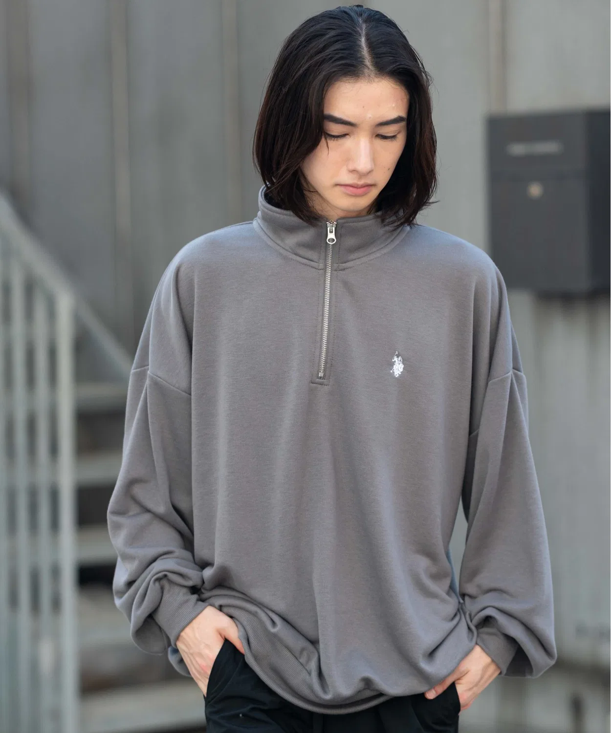 Худи с полузастёжкой-молнией U.S. POLO ASSN. Oversize, чёрный
