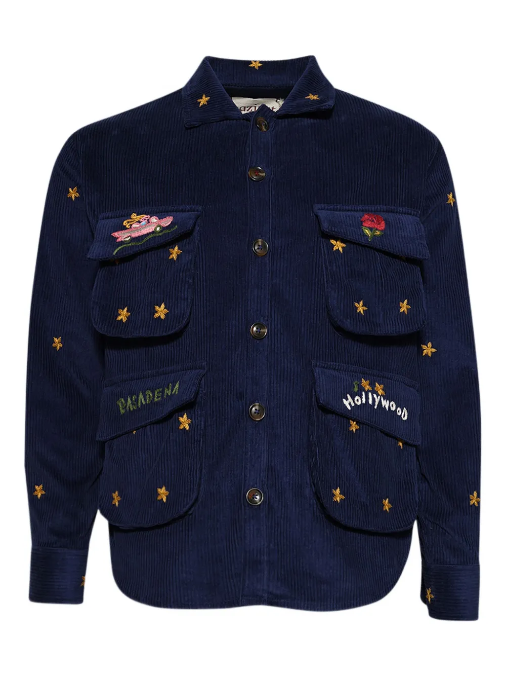 

Вельветовая рубашка-куртка с вышивкой в виде звезд Baziszt, синий