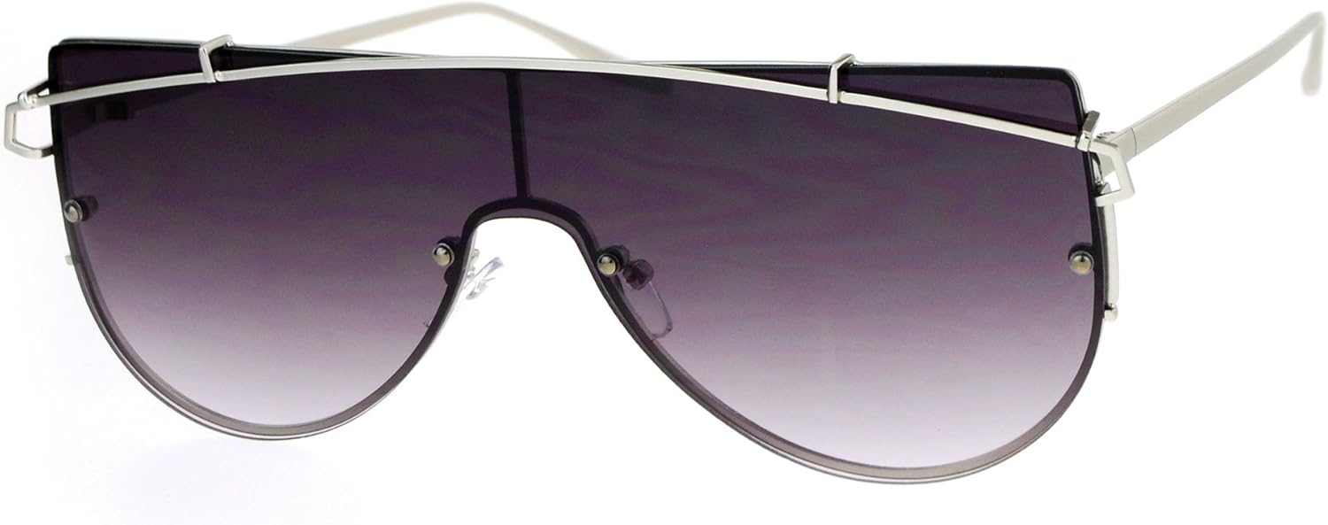 

Суперширокие солнцезащитные очки большого размера в футуристическом стиле с металлическим каркасом и плоской верхней частью, защита от УФ-излучения 400 PASTL, Silver (Smoke)