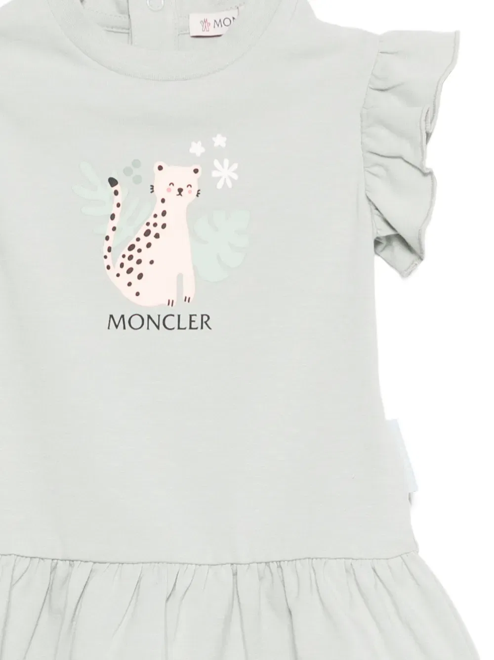 Платье с оборками и анималистическим принтом Moncler Enfant, зеленый — фото 3